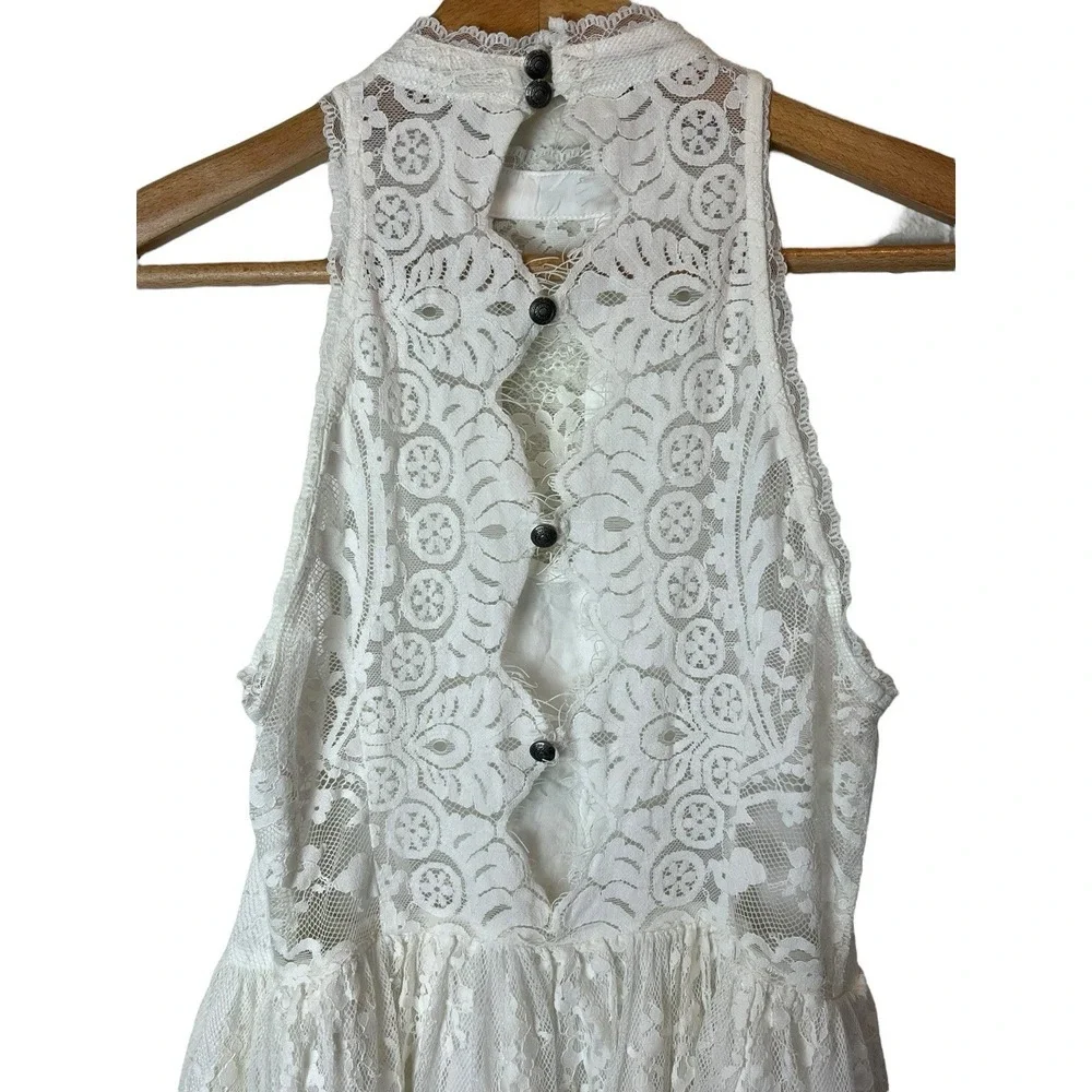 Free People Verushka Lace Mini Dress Ivory Size 6 Semi Sheer - Picture 9 of 12